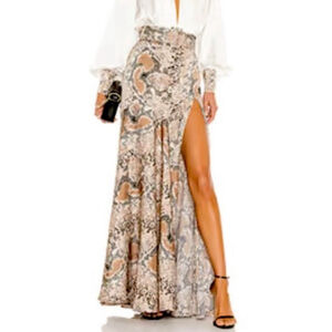 Bronx & Banco Python Maxi Skirt XS Pebble Snake Print High Slit Flowy Silk Blend